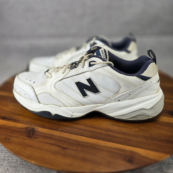 New Balance 624v2 Mens White Navy Blue Leather Training Shoes MX624WN2 Size 14 - Picture 2 of 14